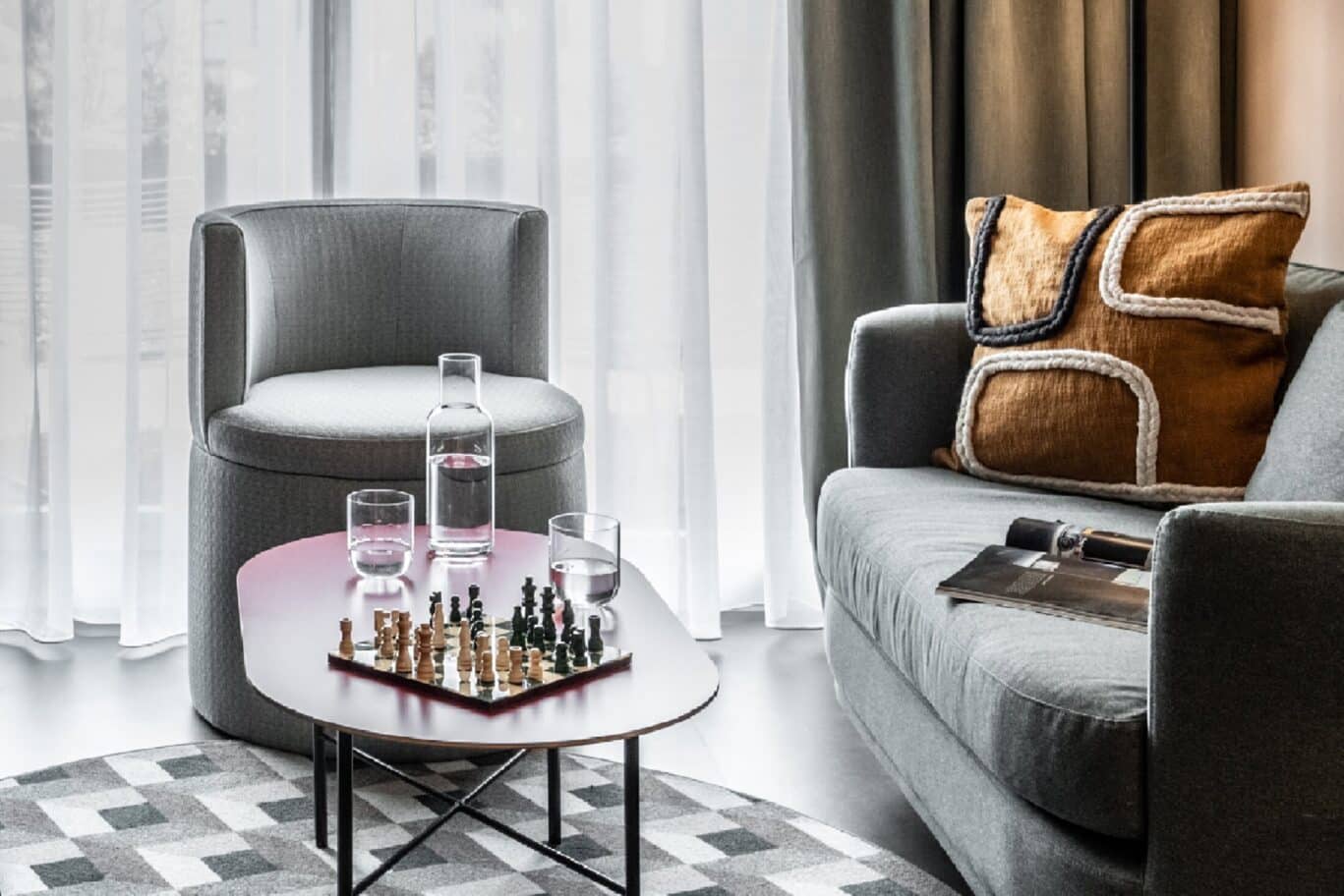 Chess Set On Seating Area Coffee Table
